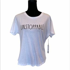 NWT Rae Dunn cotton blend white shortsleeved graphic T-shirt size medium